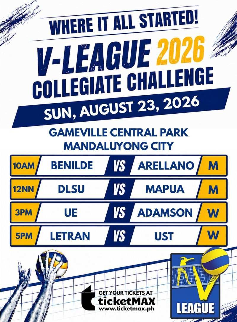 VLCC 2026: BENILDE vs ARELLANO (M), DLSU vs MAPUA (M), UE vs ADAMSON (W) and LETRAN vs UST (W)