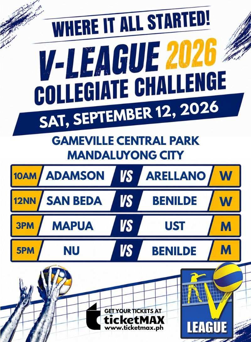 VLCC 2026: ADAMSON vs ARELLANO (W), SAN BEDA vs BENILDE (W), MAPUA vs UST (M) and NU vs BENILDE (M)