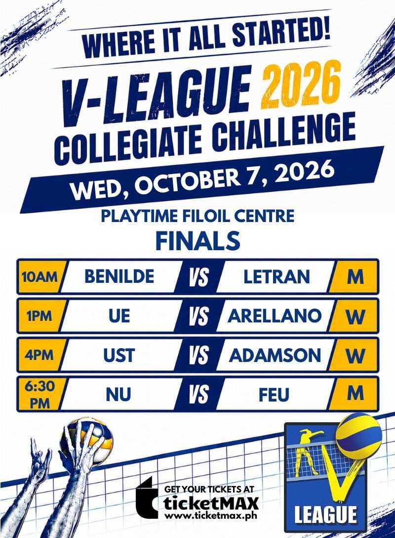 VLCC 2026 FINALS: BENILDE vs LETRAN (M), UE vs ARELLANO (W), UST vs ADAMSON (W), NU vs FEU (M)